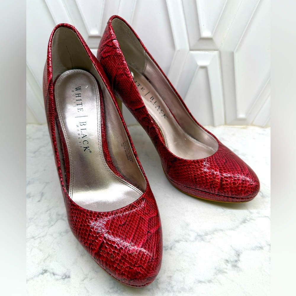 WHBM Ruby Red Snakeskin Heels Pumps Diane Sexy Dorothy cosplay reptile print